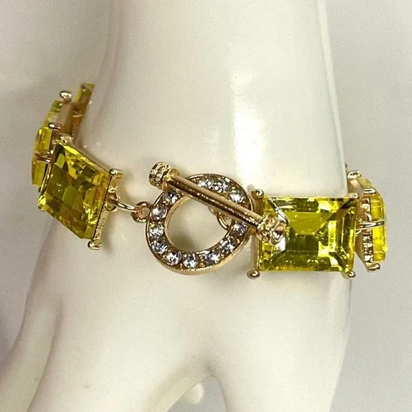 NEW Bracelet Chunky Yellow Gold Rhinestone Trendy Jewelry Fashion hot rocks n98 - Picture 2 of 5